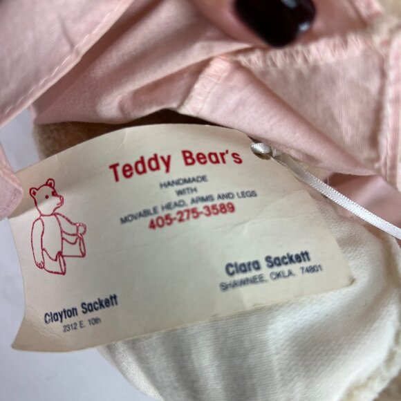 VTG articulated Teddy Bear In Pink Dress With Lace Movable Head Arms Legs Clara - Picture 6 of 8
